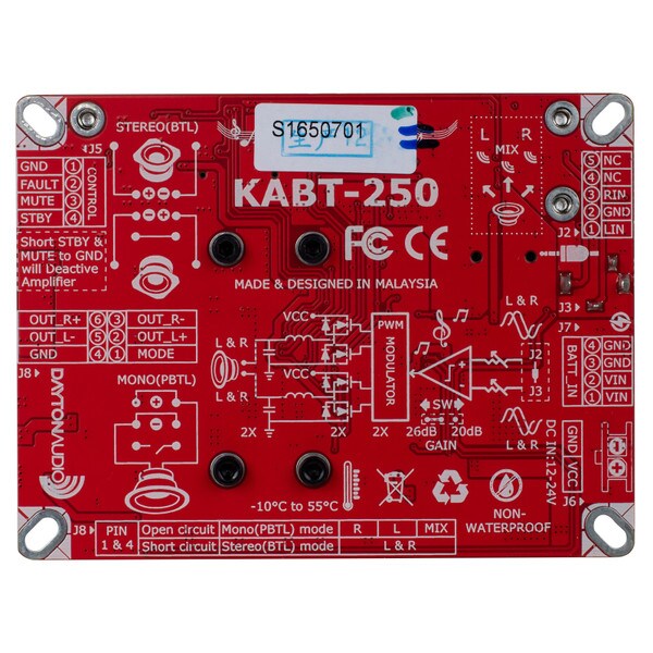 Main product image for Dayton Audio KABT-250 Audio Amplifier Board 2 x 50W Bridgeable Bluetooth 5.0, TWS, DSP325-506